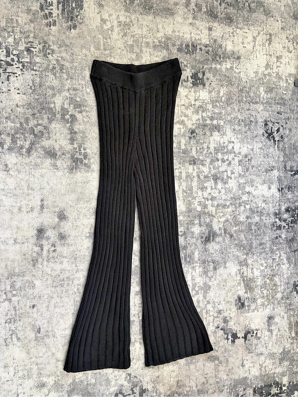 Free People beach pull on black knit Ribbed Wide Leg Pants Size Small FLAW